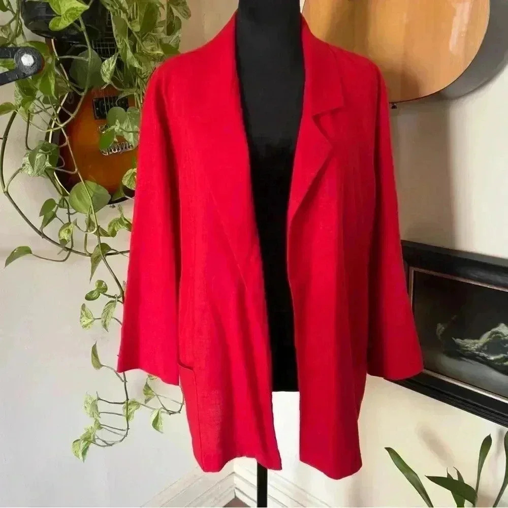 Vtg 90s Joanna Red Oversized Blazer - Large